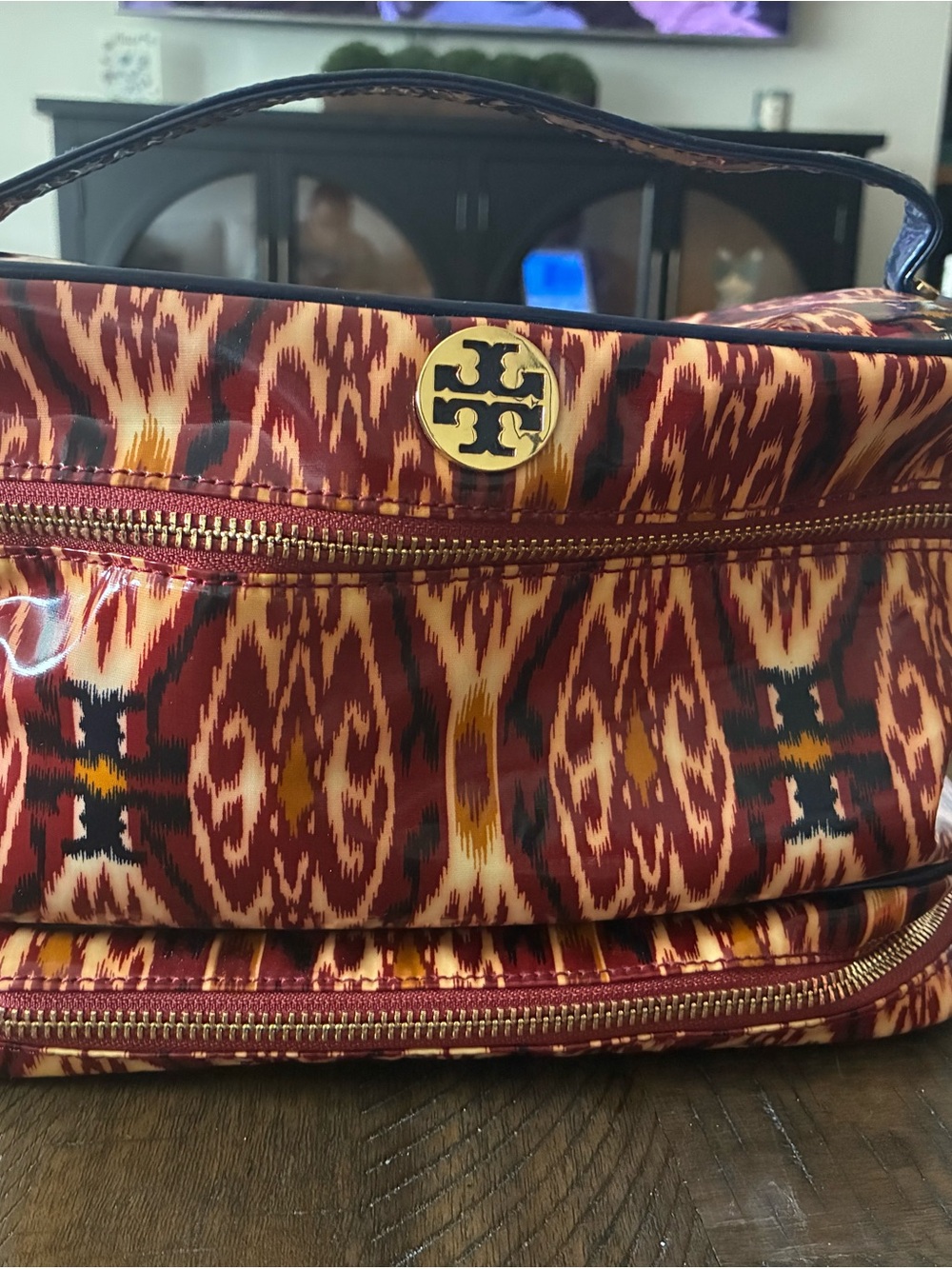 Tory Burch Multicolor Red Ikat Logo Cosmetic Case